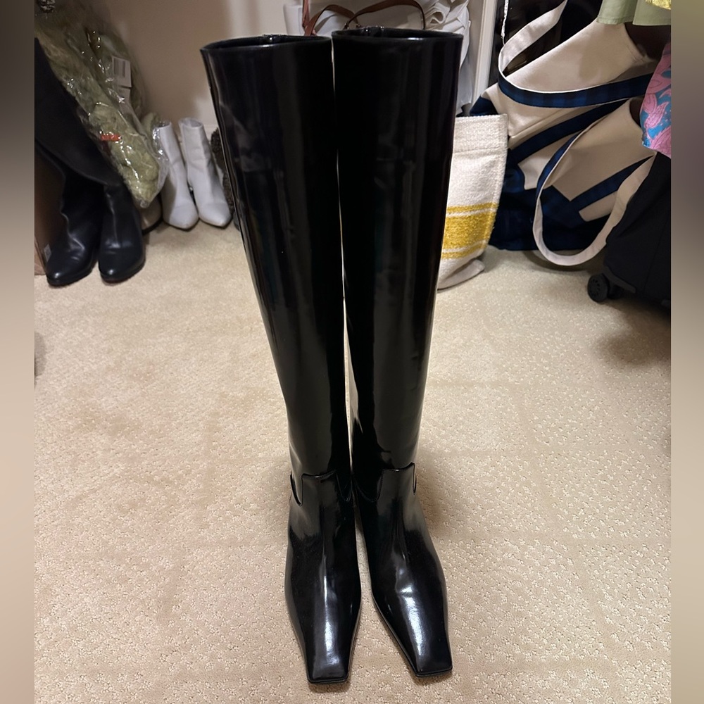 KHAITE Glossy Black Over the Knee Boots